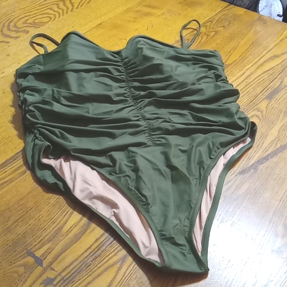 J.CREW 22 Womens Bathing Suit Swimsuit DARK GREEN RUCHED NEW One Piece Summer - Picture 1 of 10